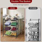 IBUYKE Kitchen Fruit Vegetable Storage Cart,Utility Cart,Black,TLJ025B | 25.2" W Metal Rolling Snack Cart with 8 Removable Basket,Pantry Cart with Wheels for Veggie Onion Potato Bin