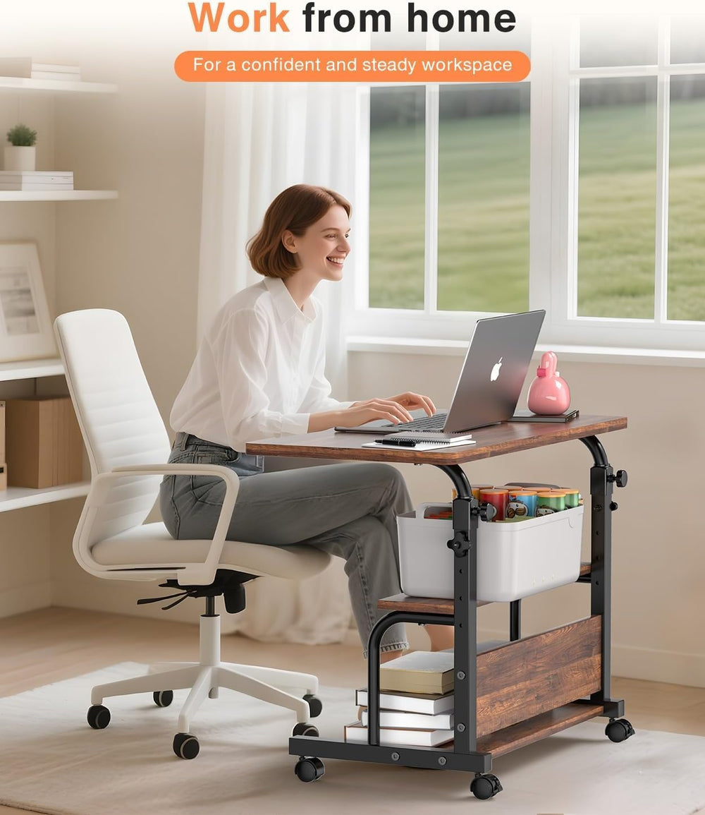 QZMDSM Portable Rolling Desk on Wheels Adjustable Height Desks for Small Spac...