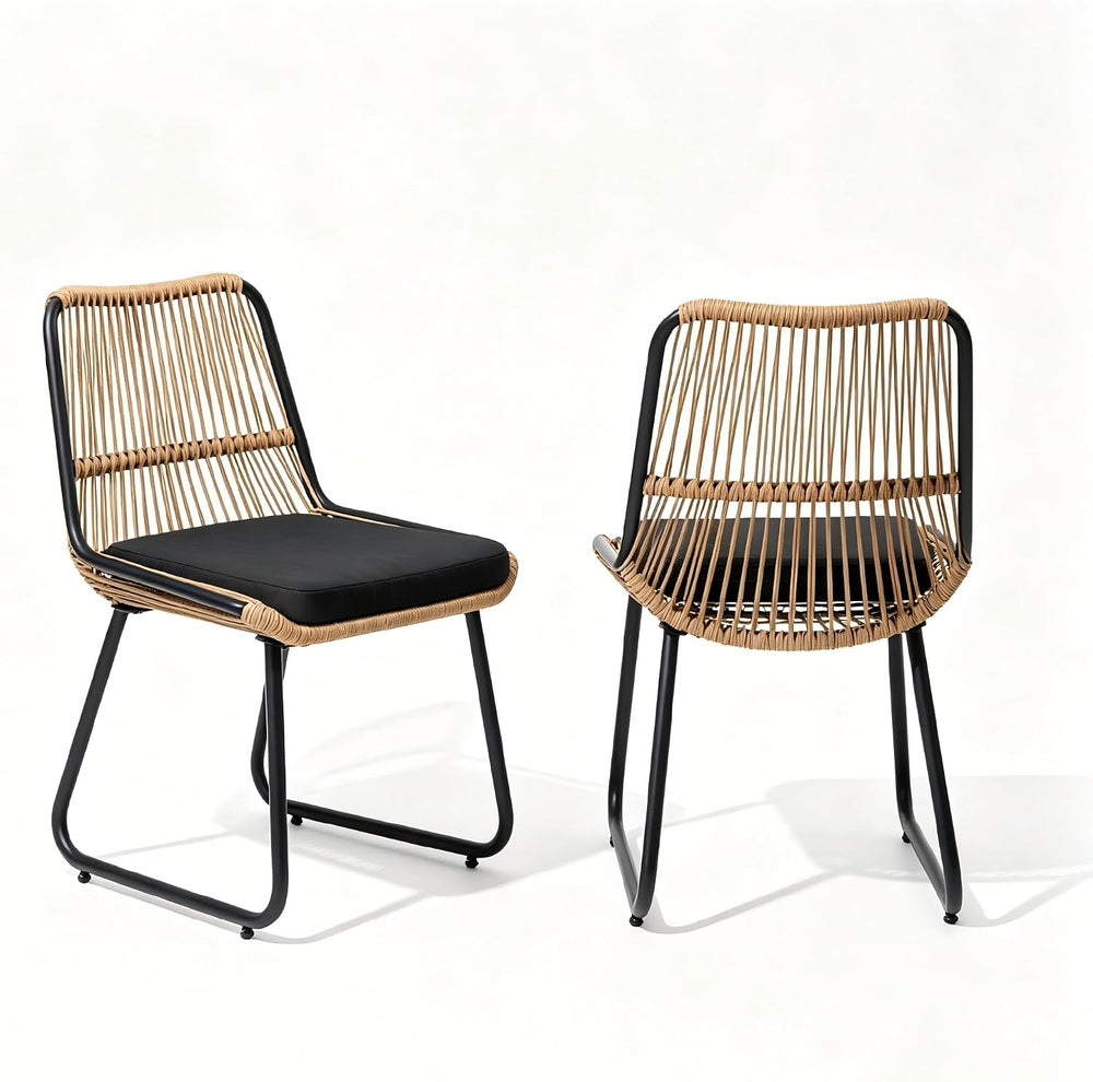 Pellebant Outdoor Dining Chairs Set of 2, Wicker Chairs with Black Cushion | ...