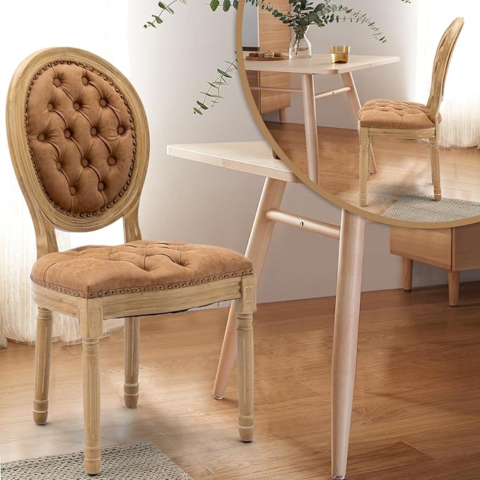 PU Leather Upholstered Dining Chairs Set of 2 French Country Round Back Kitch...