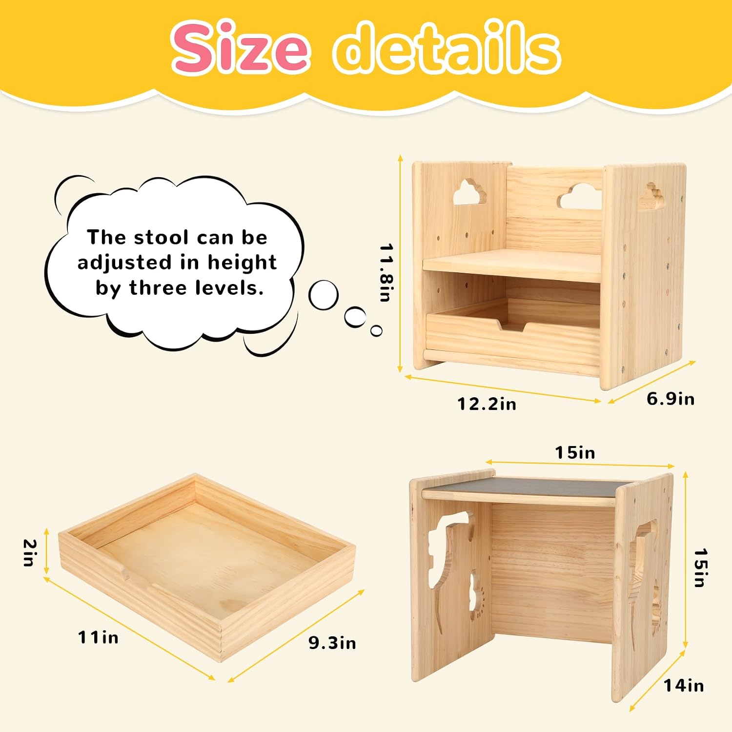 Brobear Weaning Table and Chair Set for 3-Layer Adjustable, Storage Drawer | for Ages 1-3,Blackboard, Storage Hooks, Puzzle Storage Boards, Natural Wood,CPC Certification, for Dining, Painting, Reading