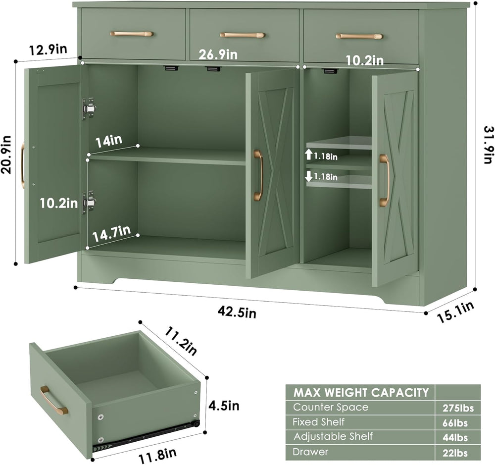 HOSTACK Modern Farmhouse Buffet Sideboard Cabinet, Barn Doors Storage Cabinet...