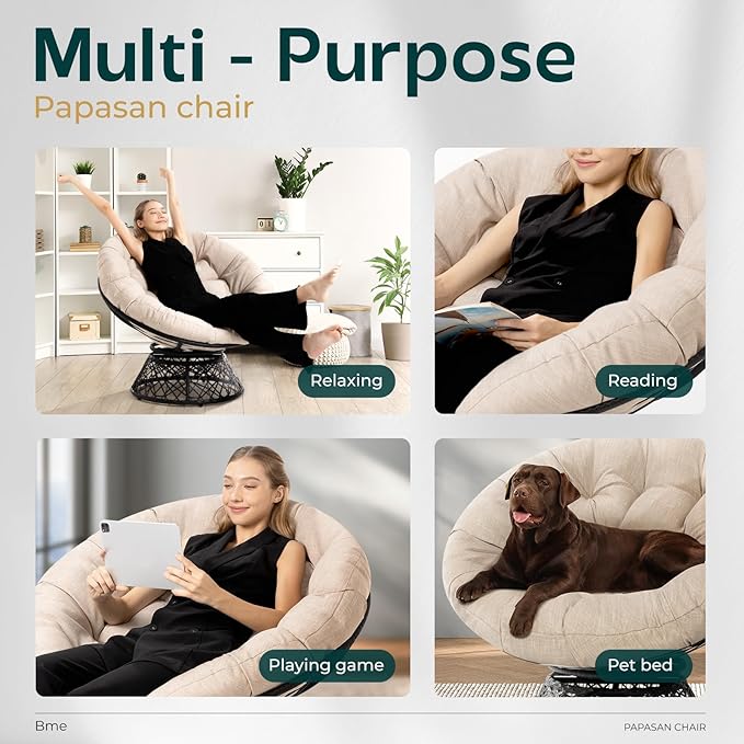 Bme 40" Ergonomic Wicker Papasan Chair