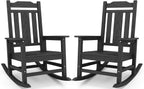 SERWALL Black Outdoor Rocking Chair Set of 2, All Weather Patio Rocking Chair, HDPE Poly Rocking Chair for Adults, Heavy Duty Front Porch Rocker