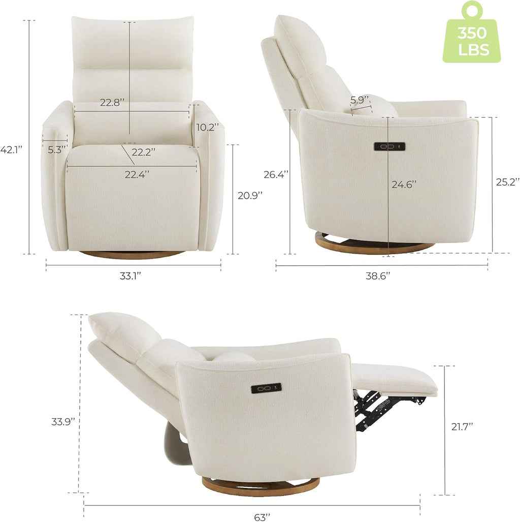 CHITA Power Swivel Glider Recliner Chair, Dual Motor Nursery Glider, Cream | Nursery Rocking Chair with Adjustable Power Headrest, FSC Certified Solid Wood Base, for Bedroom, Living Room