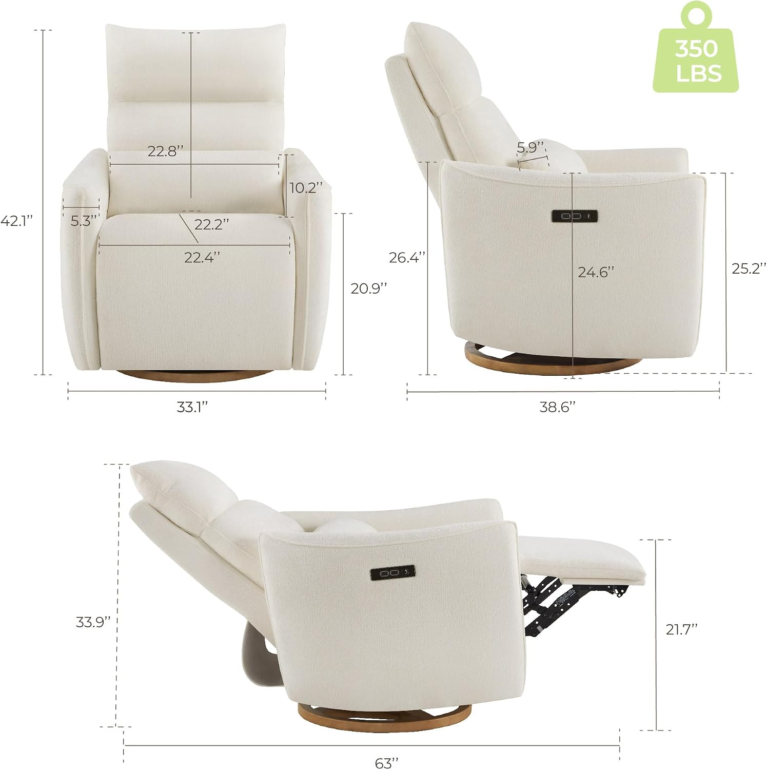 CHITA Power Swivel Glider Recliner Chair, Dual Motor Nursery Glider, Cream | Nursery Rocking Chair with Adjustable Power Headrest, FSC Certified Solid Wood Base, for Bedroom, Living Room