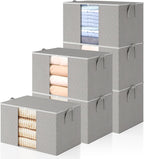 6 Pack Clothes Storage Bags - 90L Blanket Organizers and Storage for Closet Large Storage Bins with Lids and Zipper Storage Containers for King Comforter, Pillow and Sweater (Grey, 6 Pack)