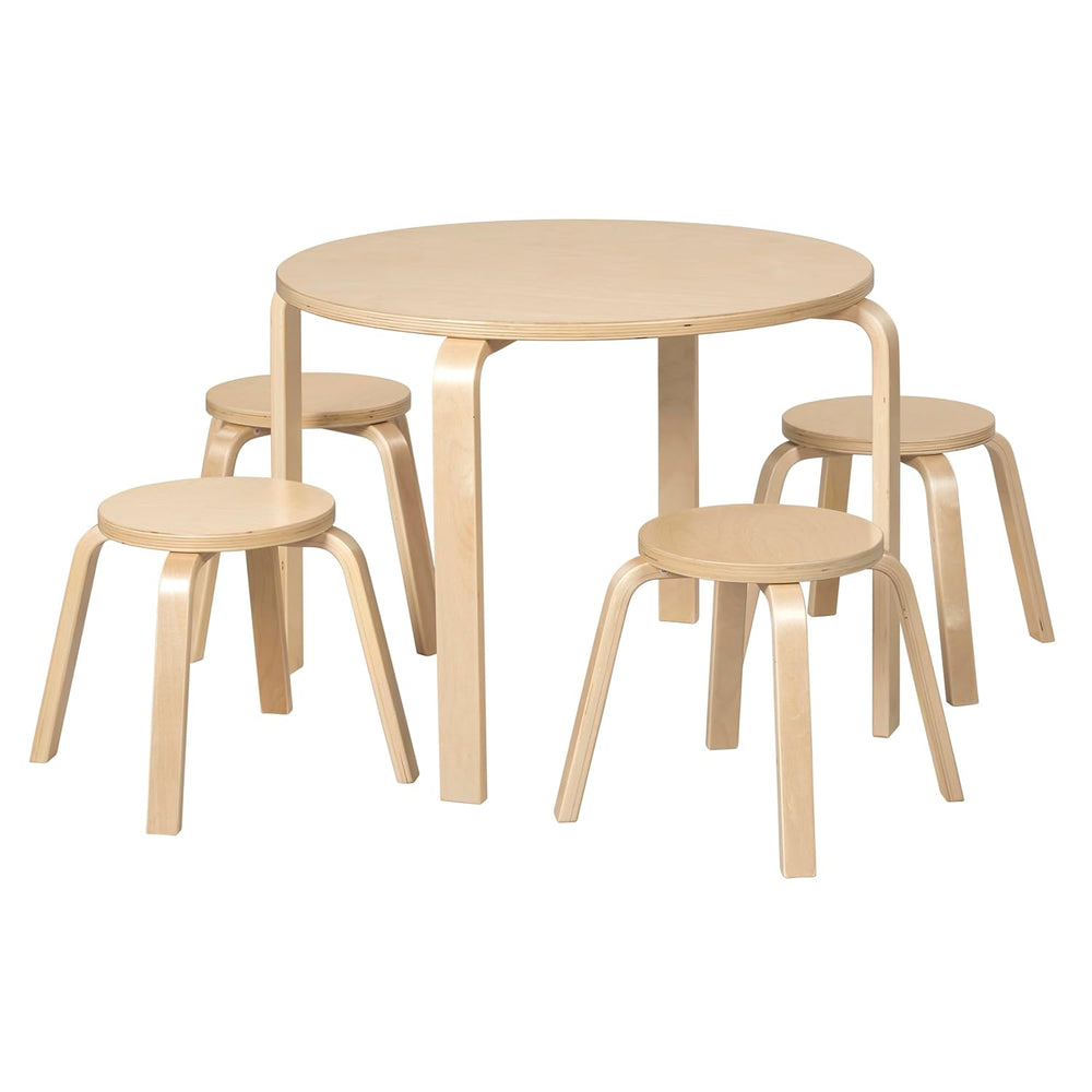 ECR4Kids Round Bentwood Table and Stool Set, 5-Piece, Natural | Durable birch...