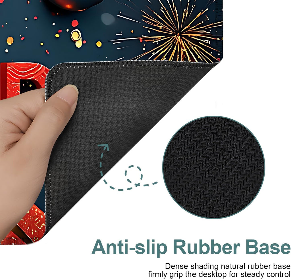 Happy New Year Gaming Mouse Pad 31.5"x11.8"Desk Mat Anti-Slip Rubber Base & Durable Stitched Edges for Gamers Smooth Mouse Writing Surface for Desk Office/Home