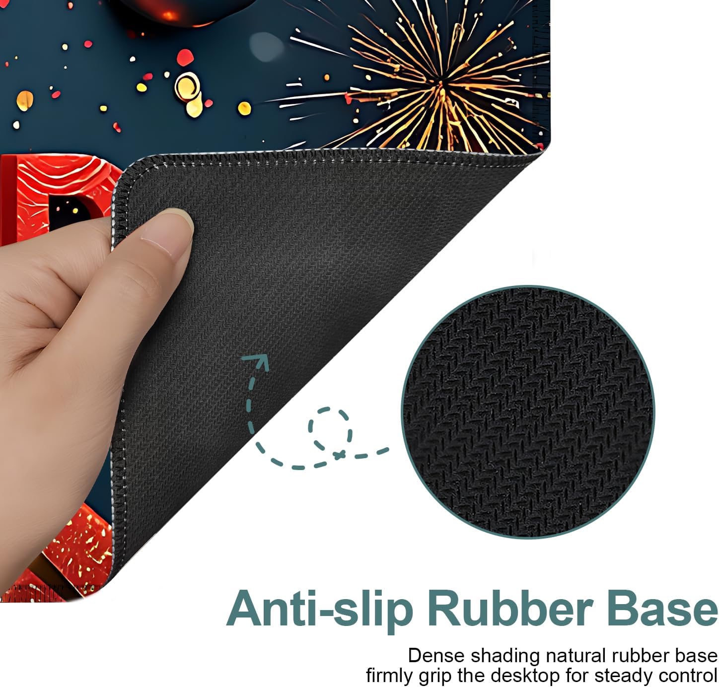 Happy New Year Gaming Mouse Pad 31.5"x11.8"Desk Mat Anti-Slip Rubber Base & Durable Stitched Edges for Gamers Smooth Mouse Writing Surface for Desk Office/Home