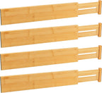 Utoplike Kitchen Drawer Divider, Expandable Bamboo Drawers Organizer 3.2" H | Large Adjustable Spring-Loaded Separators for Spatulas, Utensils, Bedroom & Home Storage, 4pcs, Fit 18"-20.6" Inner Drawer