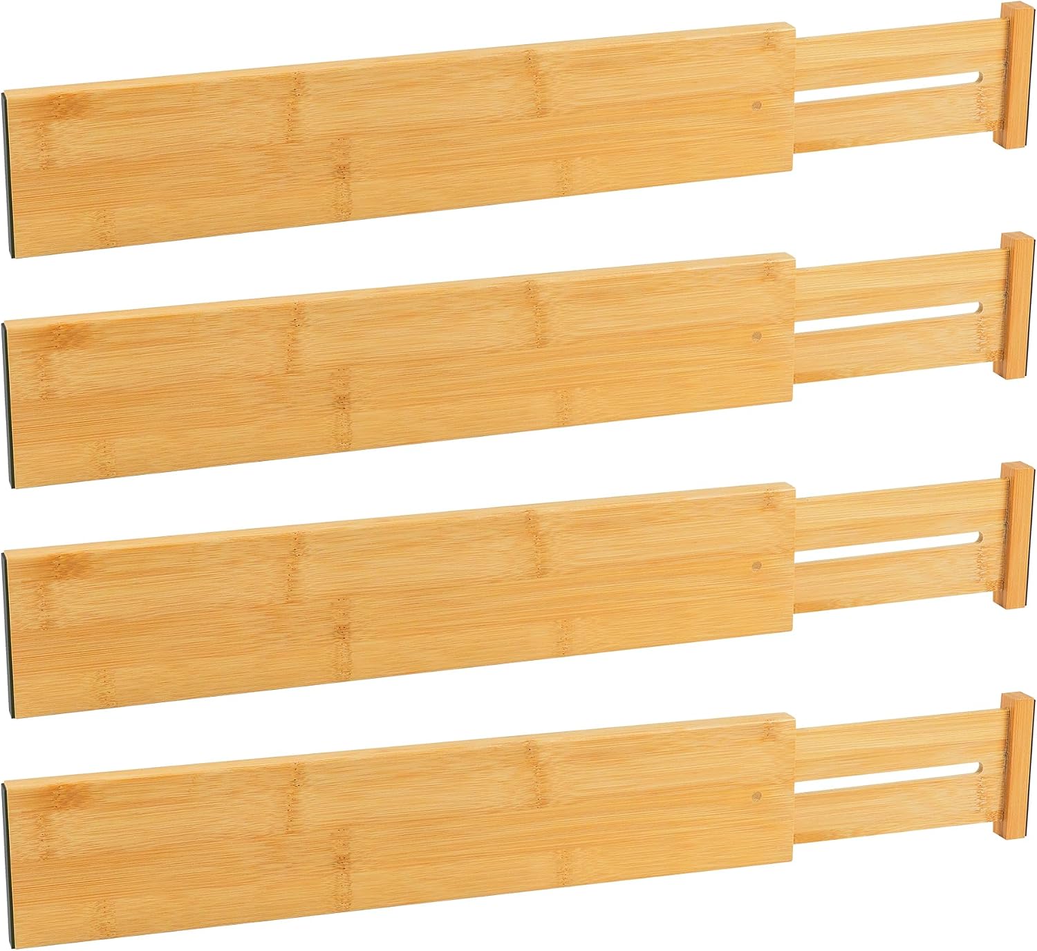 Utoplike Kitchen Drawer Divider, Expandable Bamboo Drawers Organizer 3.2" H | Large Adjustable Spring-Loaded Separators for Spatulas, Utensils, Bedroom & Home Storage, 4pcs, Fit 18"-20.6" Inner Drawer
