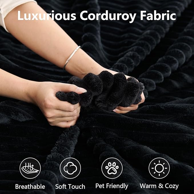 140" L Shaped Cloud Sectional Couch for Living Room, Modular Floor Deep-Seat Sofa, Big Comfy Corduroy Couches Set with Fluffy Memory Foam for Living Room Bedroom, No Assembly Required, Black