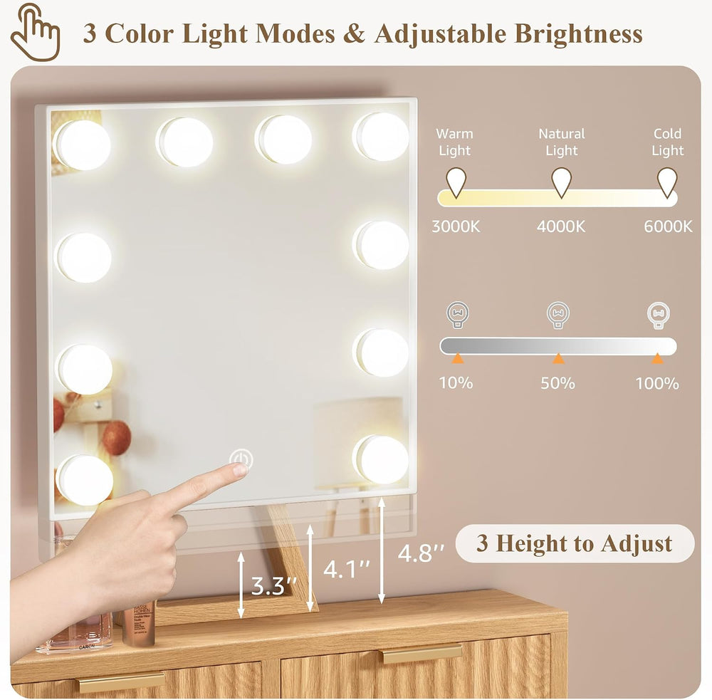 BOLUO Small Vanity Desk with Hollywood Mirror and Lights, Girls Vanity with S...