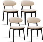 Farmhouse Dining Chairs Set of 4, Mid Century Modern Wooden Dining Room Chairs, Farmhouse Fabric Upholstered Kitchen Dinner Chairs for Living Room Restaurant Cafe, Black/Begie