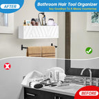Hair Tool Organizer Wall Mounted with Towel Bar, Wood Hair Dryer and Styling Holder for Bathroom, Vanity Caddy Storage Stand for Storage Bathroom Accessories, Flat Iron, Blow Dryer, Brushes(White)