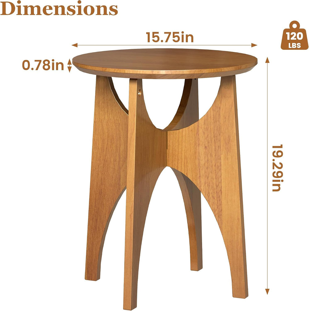 Round Side Table Living Room, Solid Wood End Table, Mid Century Modern Small ...