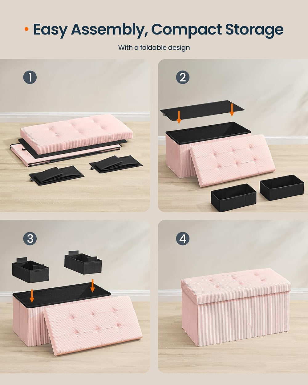 SONGMICS Home Ottoman with Storage, Removable Lid, Folding Storage Chest, Eas...