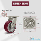 SY America 5" X 2" Casters Wheels,Heavy Duty Casters Set of 4，Polyurethane on Aluminum Wheels,4 Swivel Casters,4400 LBS Load Capacity