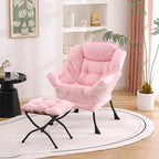 Welnow Lazy Chair with Ottoman, Modern Reading Lounge Accent Chair with Armrests and a Side Pocket, Leisure Upholstered Lazy Sofa Set with Footrest for Small Space
