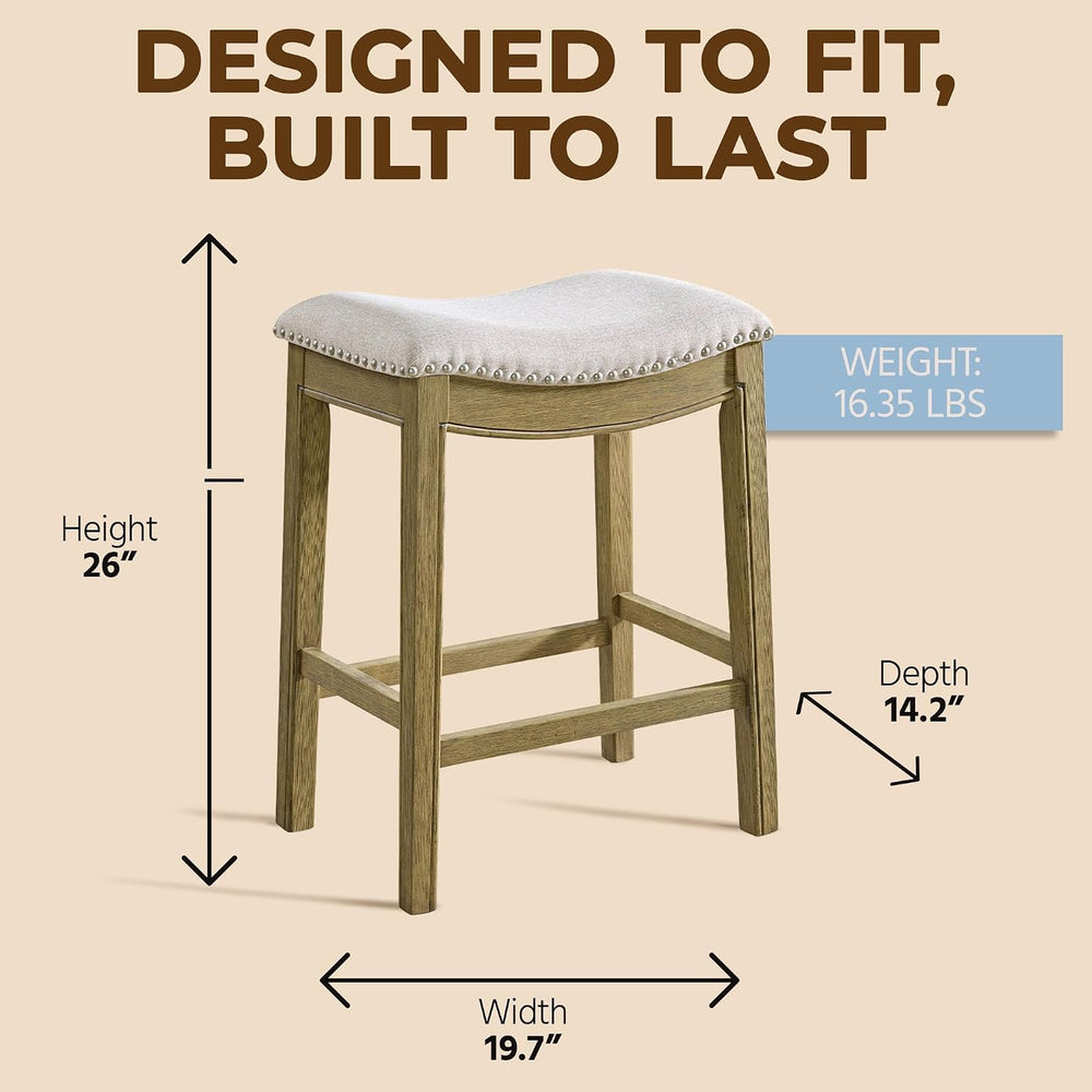 ROME + OAK Set of 2 Parker 26" Counter Stool, Backless Saddle Kitchen Ba...
