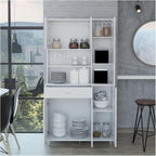 Kitchen Pantry Cabinet, Two Open Shelves, One Drawer, Multiple Cabinets, White,for Kitchen