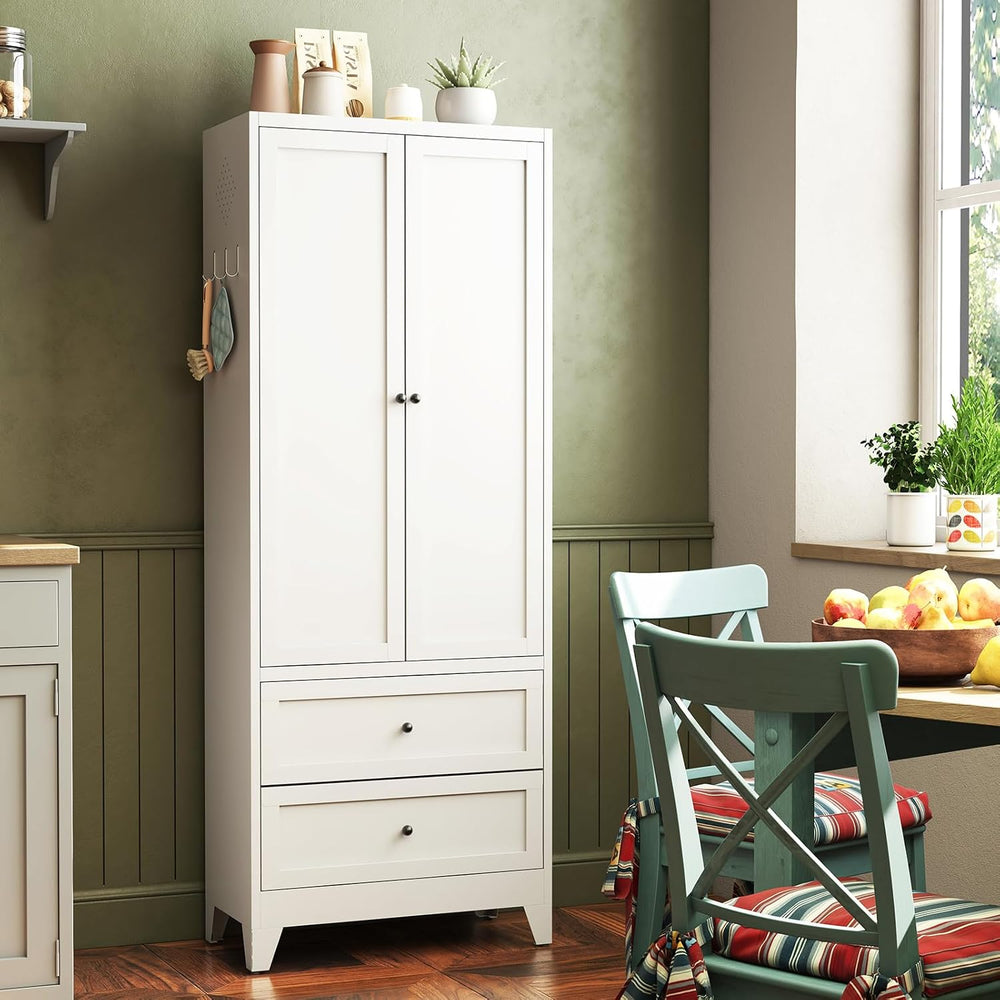 72 inch Pantry Cabinet with 2 Drawers, Freestanding Kitchen Storage Cabinet w...