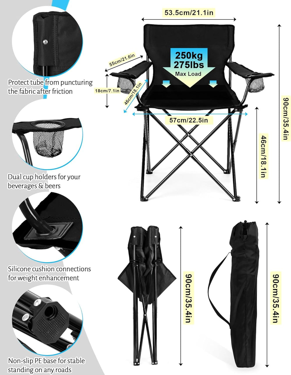 2PCS Camping Chairs with Detachable Umbrella, HaSteeL Folding Beach Chair for...