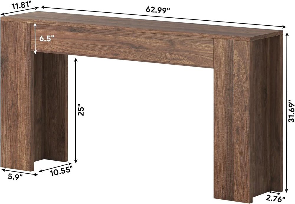 knoworld 63-Inch Long Console Table with LED Light, Farmhouse Sofa Table Behi...