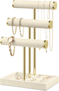 Bracelet Holder Jewelry Organizer Display - 3 Tier T Bar Velvet Stand, Beige Jewelry Storage for Bracelet, Necklaces, Watches
