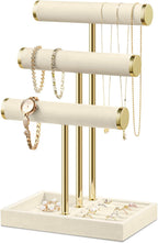 Bracelet Holder Jewelry Organizer Display - 3 Tier T Bar Velvet Stand, Beige Jewelry Storage for Bracelet, Necklaces, Watches