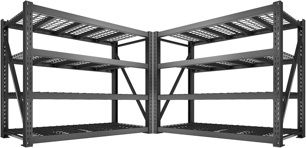 Bepatio 8000LBS Garage Shelving Heavy Duty, 77" Ultra Wide Storage Shelves 4 Tier Metal Shelving for Storage, Adjustable Utility Shelves For Garage, Basement, Warehouse, Black 77" W*24" D*72”H, 2 Pack