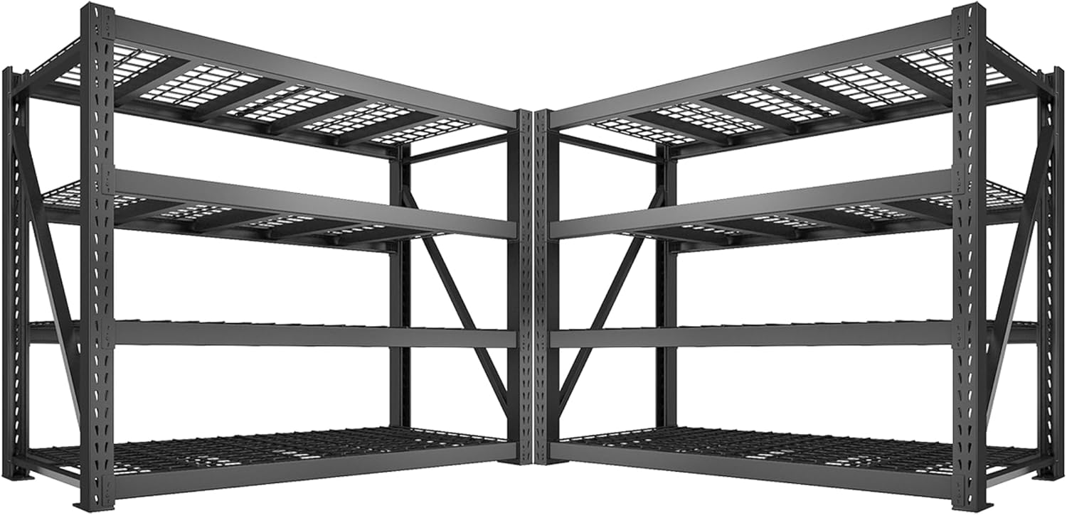 Bepatio 8000LBS Garage Shelving Heavy Duty, 77" Ultra Wide Storage Shelves 4 Tier Metal Shelving for Storage, Adjustable Utility Shelves For Garage, Basement, Warehouse, Black 77" W*24" D*72”H, 2 Pack