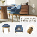 Wooden Dining Chairs Set of 4, Modern Fabric Upholstered Dining Room Chair, Kitchen Side Chairs, Farmhouse Dinner Chair with Open Back for Kitchen, Blue