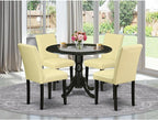 East West Furniture DLAB5-BLK-73 5 Piece Dining Table Set for 4 Includes a Round Kitchen Table with Dropleaf and 4 Eggnog Faux Leather Upholstered Chairs, 42x42 Inch, Black