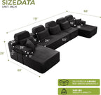 171" U-Shaped Cloud Modular Sectional Sofa with Chaise & Headrest, Boneless Deep Seat Plush Corduroy Couches for Large Living Room, No Assembly Required (Black, 171" U-shapred Chaise)
