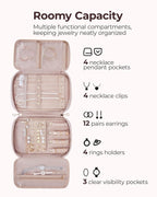BAGSMART Jewelry Organizer Case Large Travel Jewelry Storage Bag for Necklace, Earrings, Rings, Bracelet, Soft Pink