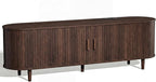 65" Mid Century Modern TV Stand, Wood TV Consoles with Sliding Doors and Power Outlet, Fluted Entertainment Center with Adjustable Shelves, Media Console for Living Room, Walnut