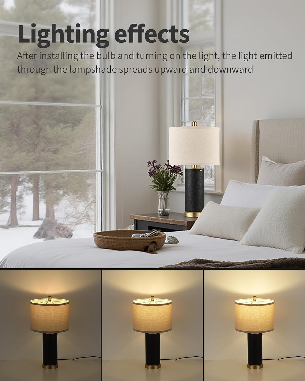 KDG 23.4" Black PU Leather Table Lamps for Living Room Set of 2