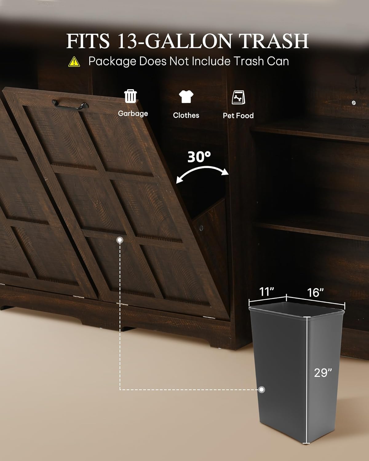 YITAHOME Kitchen Island with Power Outlet, 2 Tilt-Out Compartments | 2 tilt‑out compartments fit 13‑gallon trash bins. Adjustable shelf meets your storage demands