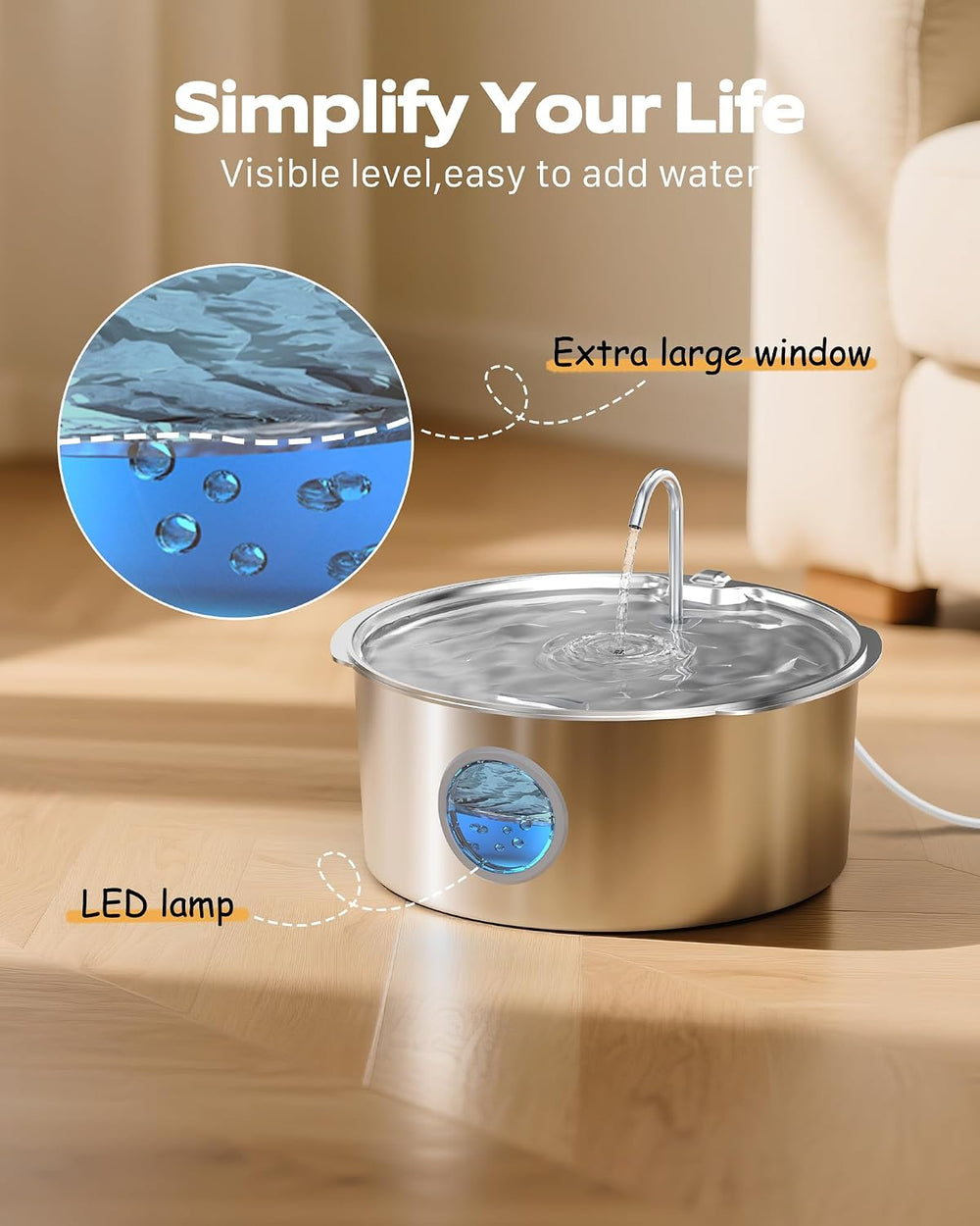 Dog Water Fountain for Large Dogs: Stainless Steel Dog Fountain Water Bowl