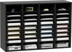 VEVOR Wood Literature Organizer, 36 Compartments, Mailboxes Slot with Removable Shelves, File Sorter for Office, Home, Classroom, or Mailrooms Organization, Black