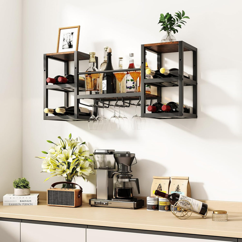 GIANTEX Wine Rack Wall Mounted, 3-Tier Metal Hanging Wine Rack with 3 Glass H...