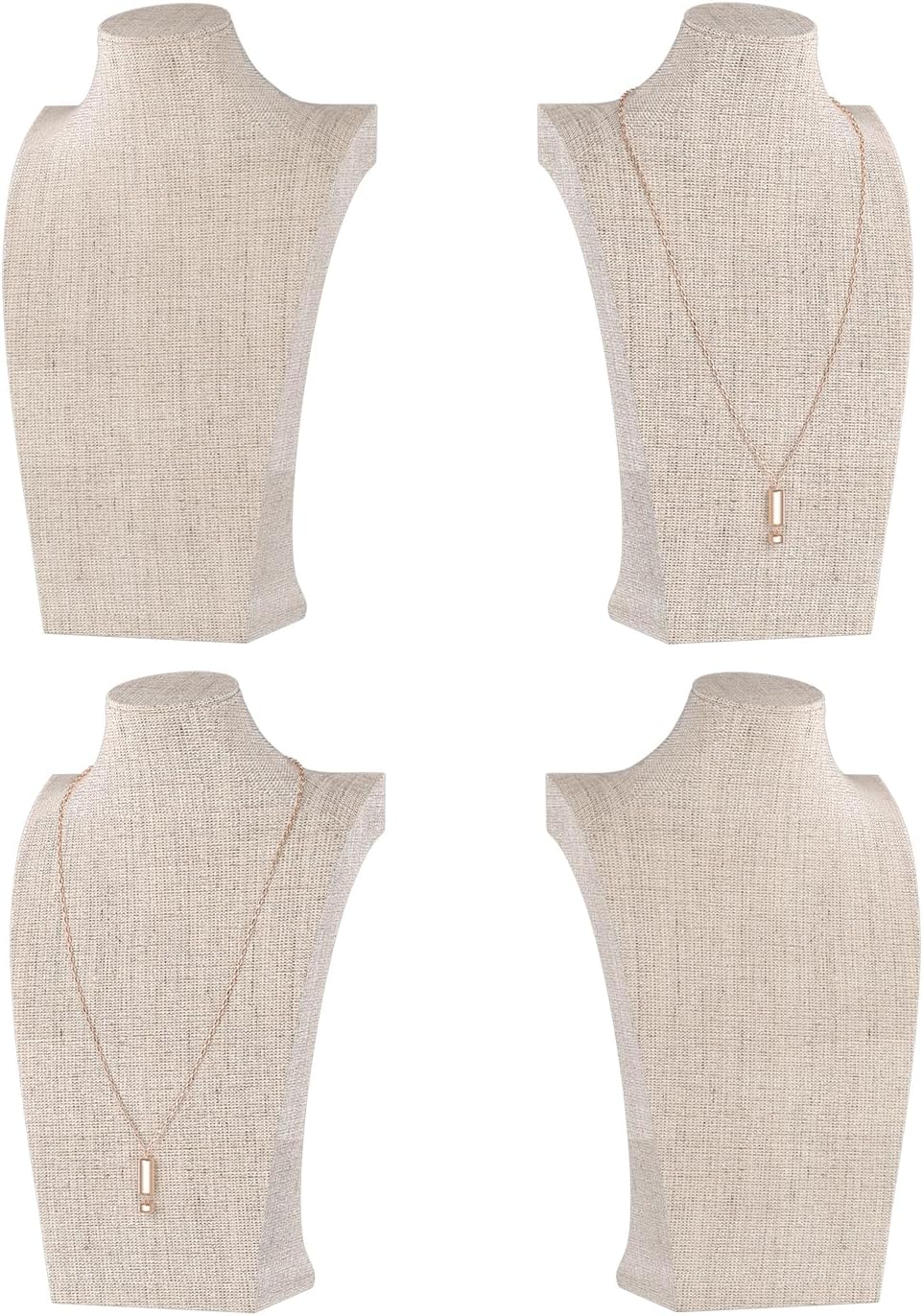 Necklace Bust Display Stand, Necklace Holder, Pendant Chain Necklace Organizer for Women (Yellow Linen, S 4PCS)