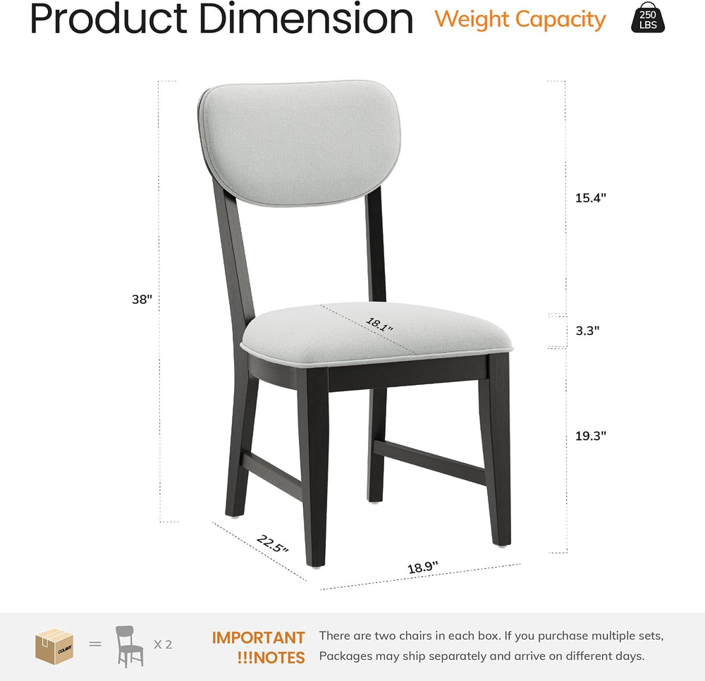 COLAMY Solid Wood Dining Chairs Set of 4, Mid Century Modern Upholstered Kitc...