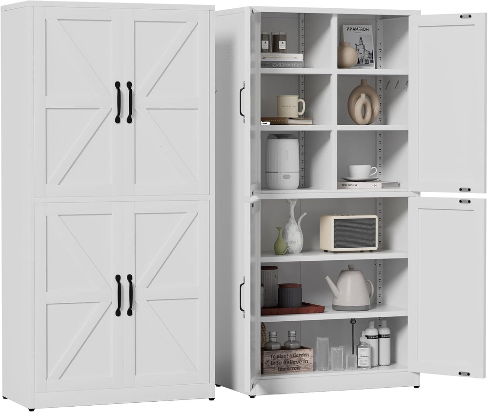 White Steel Kitchen Pantry Storage Cabinet with Adjustable Shelves, Heavy Dut...