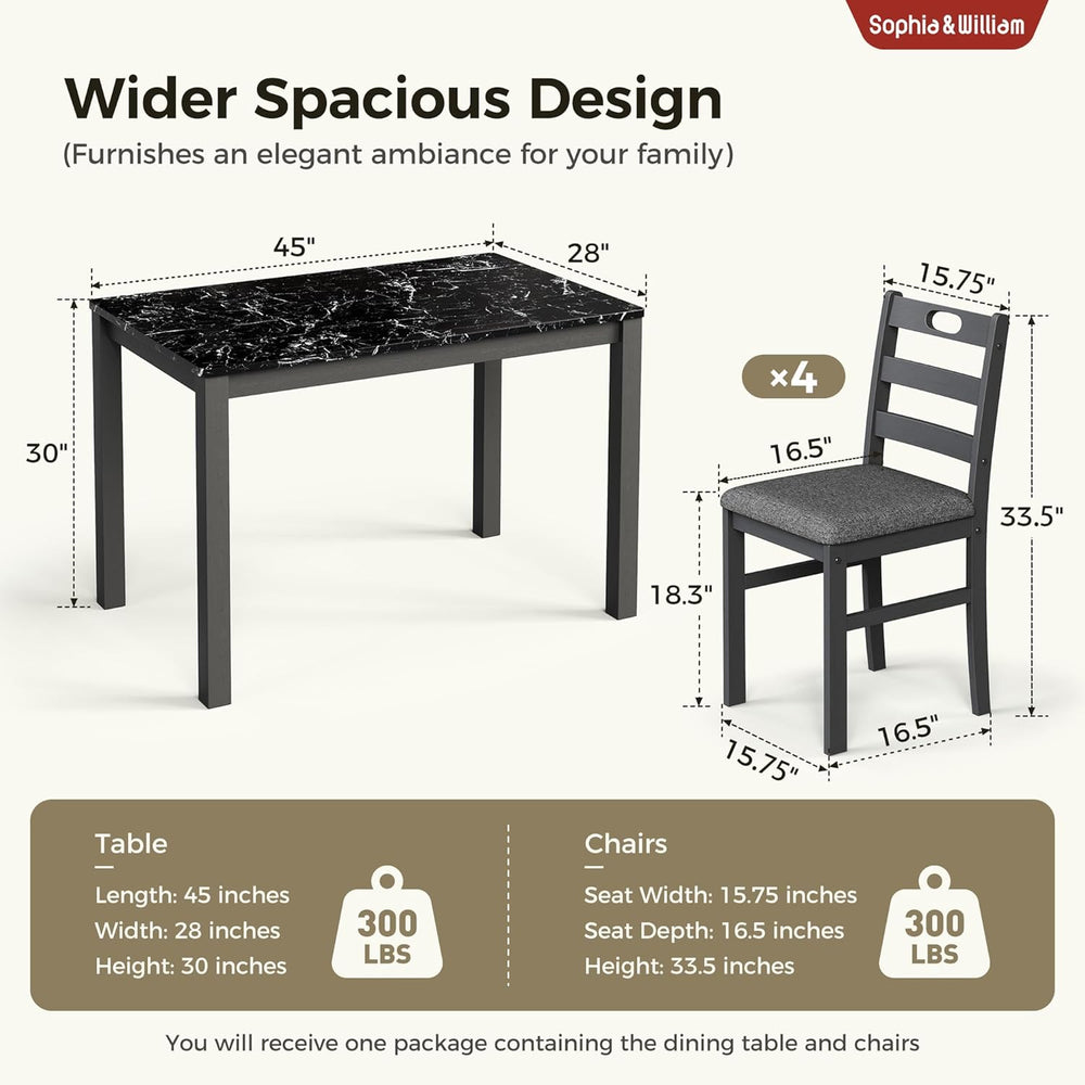 Sophia & William 5 Piece Dining Table Set for 4, Faux Marble Kitchen Tabl...