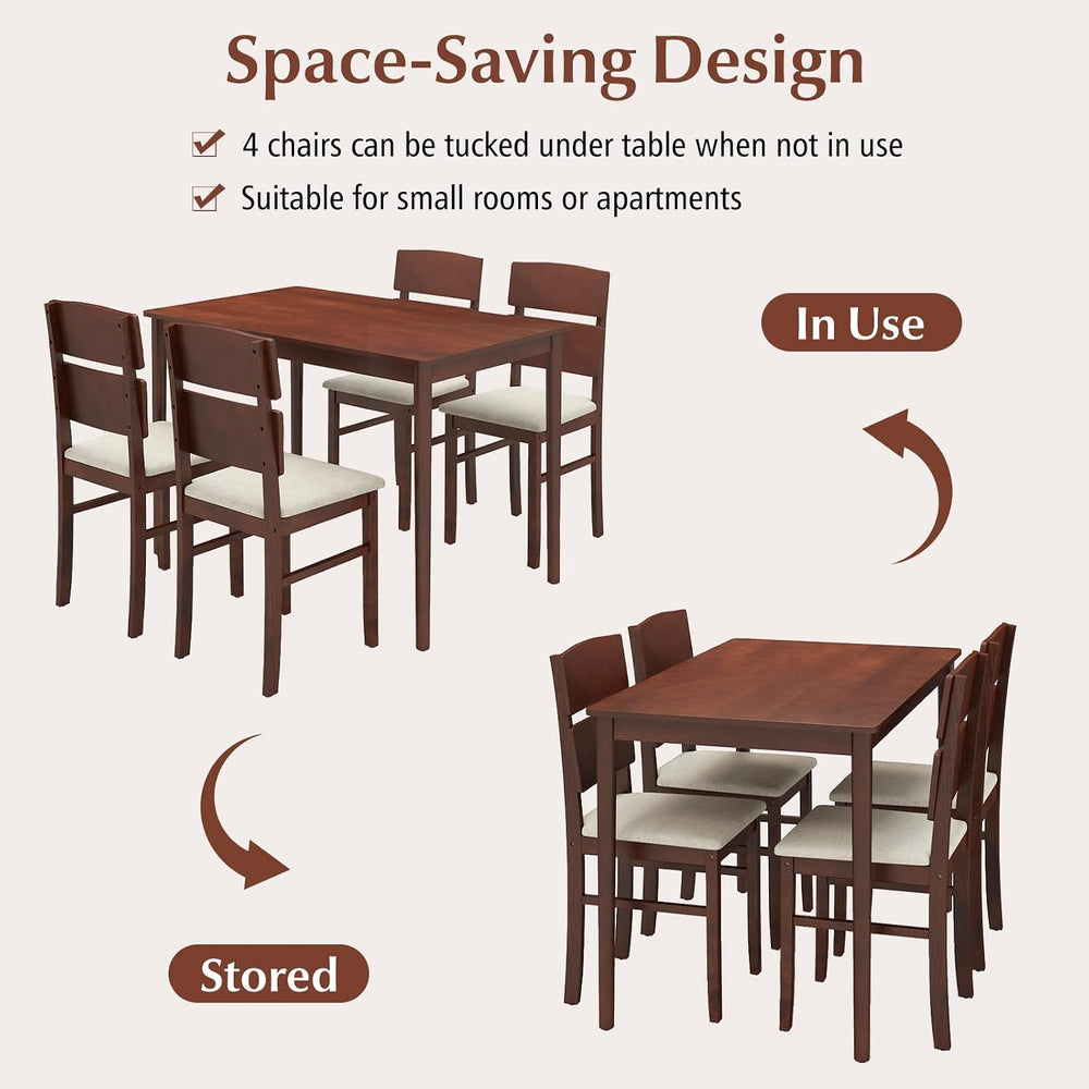 GOFLAME 5-Piece Dining Table Set for 4, Farmhouse Wooden Kitchen Table & ...