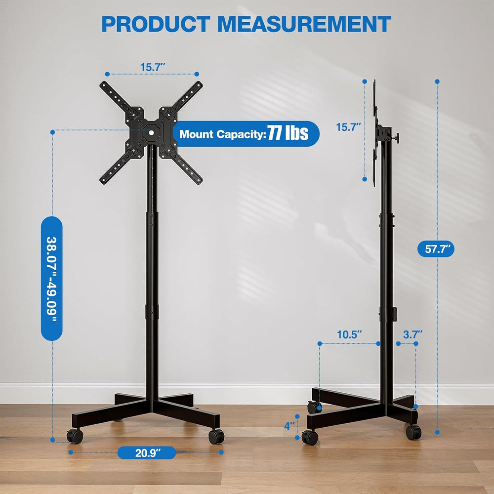 Mobile TV Cart, Floor TV Stand for 13-55 inch TVs with -10°/+15° Tilt Mount H...