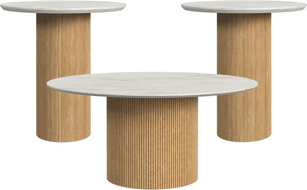 Picket House Furnishings Sutton 3PC Occasional Table Set with White/Natural